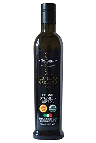Dauno Gargano D.O.P. | Organic 100% Italian Extra Virgin Olive Oil | Clemente | Premium Selection by Alma Gourmet | 17 Fl Oz (500ml)