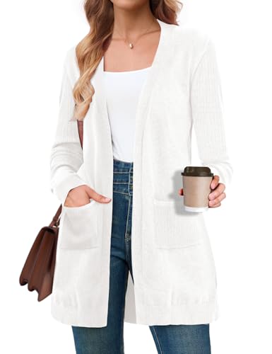 BB&KK Cardigan Sweaters for Women Knit Ribbed Long Sleeve Open Front Casual Winter Lightweight Cardigans with Pockets
