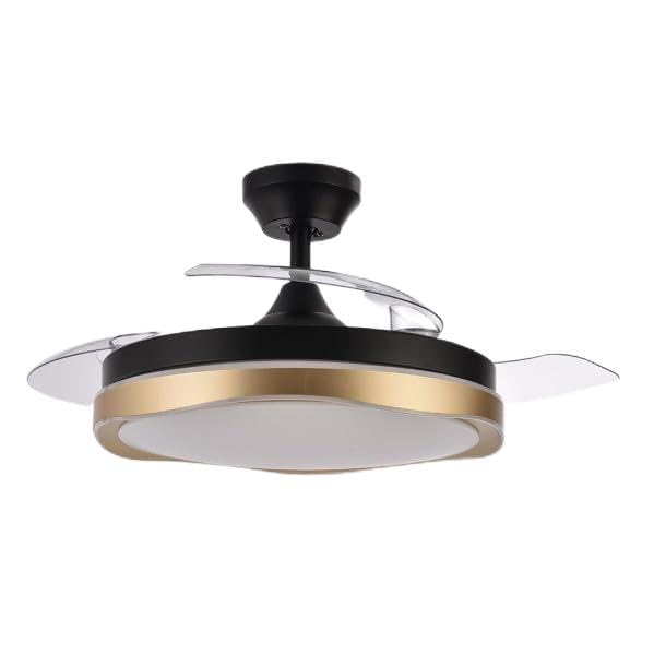 Ventilador DC 3 aspas 107D 7200lm 6 velocidades 3000K/4500K/6000K, control remoto, temporizador, memoria; ideal para climatización y confort.