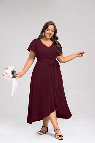 Women Plus Size Wedding Guest Dress - Formal Cocktail Split Ruffle V Neck High Low Party Long Maxi Dresses 20253