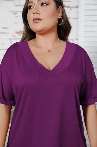 Women's Plus Size Casual V Neck T-Shirt Loose Fit Short Sleeve Blouse Curvy Tunic Top Fashion Clothing4