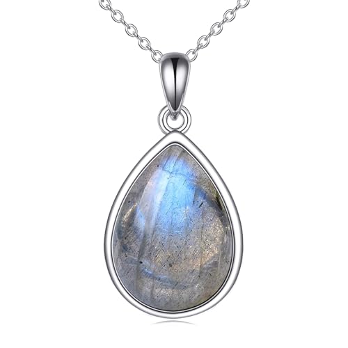 POPLYKE Collier Labradorite pour Femmes en Argent 925 Bijoux en Forme de Goutte Collier Pendants en Labradorite Naturelle Cadeaux pour Filles