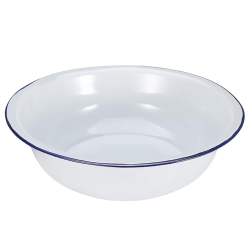 HOOWIFFY Lavabo de Esmalte Vintage para Remojo de Pies, Bañera de Remojo con Borde Azul de 30 Cm, Cubo Multifuncional para Baño de Pies y Lavado Facial, Herramienta Clásica para Cuidado