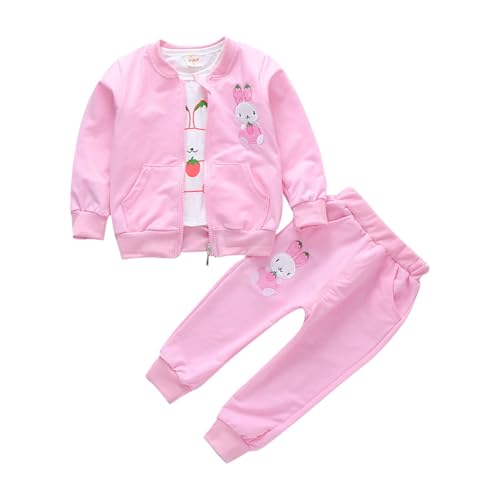 Girls Boys 2 Piece Tracksuit Sets Cute Bunny Print Long Sleeve Zip Up Jacket + Joggers Sweatpants Fall Oufits for 2-7 Years