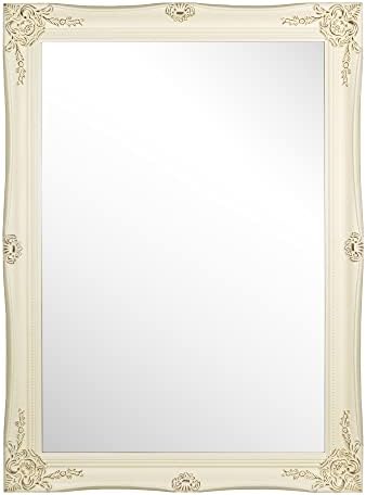 Antique Glossy Rectangular Wall Mirror, Vintage Wood Framed Vanit...