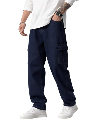 Image of TAGAS Men Loose Fit Men's Flip Pocket Jeans || Mens Stylish Cotton Loose Fit Denim Cargo || Multi-Pocket Styling Pant||