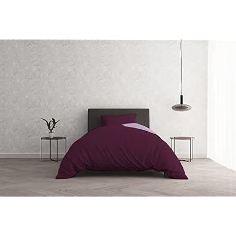 Italian Bed Linen Natural Color Duvet Cover Set, Cotton, Plum/Lilac, King Single Cover