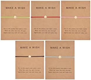 HUNO Simple Adjustable Braided Heart Shaped Bracelet With Wish Cards Star Wrap Wristband Bangle For Women Girls Friendship Jewelry 5Pcs/Pack (leaf clover)