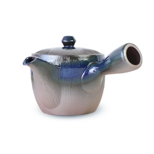 暮らしの彩り 急須 万古焼 瑠璃千筋急須 口径8.5cm 400ml 日本製 陶器 瑠璃 瑠璃千筋 茶こし一体型 茶カゴ付 茶こし付