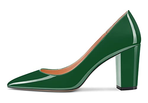Image of Aachcol Women Pumps Pointed Toe Slip on Mid Heel Dress Office Chunky Block Heels Shoes 3 Inches