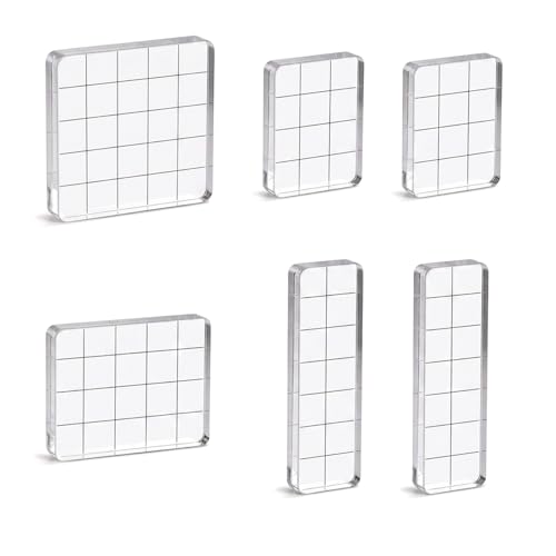Houlishu 6Pcs Acrylic Stamp Blocks Clear Grid Line Rubber Stamp Blocks for Card Making