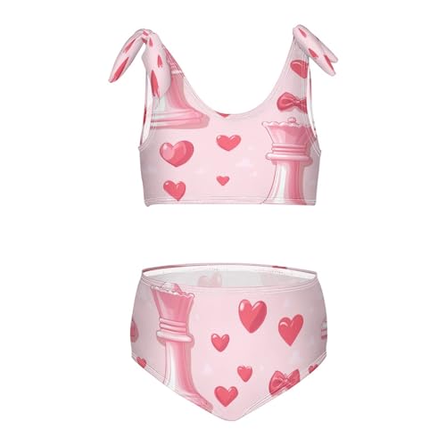 Bow Hearts Chess Coquette Girls Tankini Swimsuit Kids Bikini Sets 2 Pcs Bathing Suit 3T