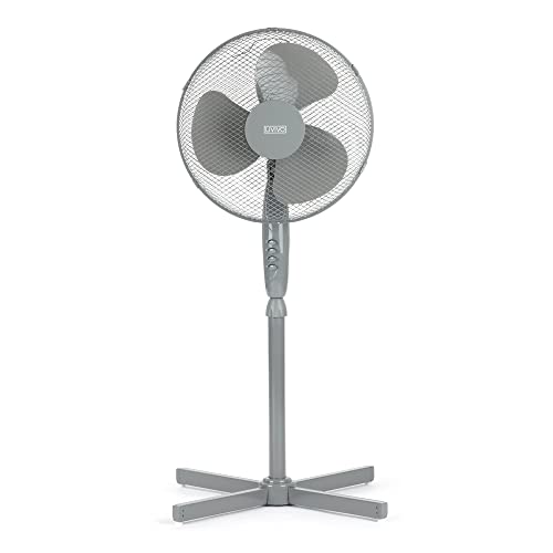 LIVIVO 16” Electric Pedestal Fan – Powerful 50W Oscillating Stand with Tilting Head, Adjustable Height, Rotating Airflow, Safety Mesh Grill – Free Standing Cooling Fan (Grey)