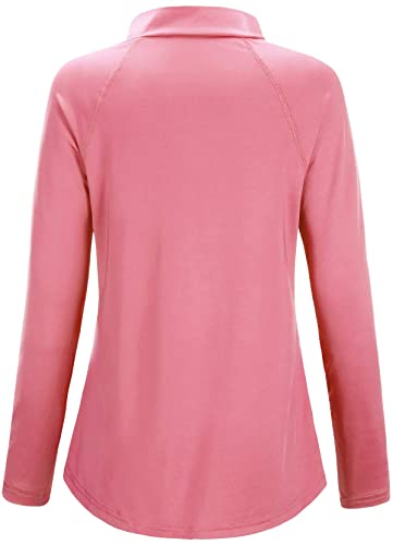 Cestyle Running Shirts Women, Womens Spf 50+ Quick Dry Tunic Tops Lightweight Zipper Neck Outdoor Surfing Picnic Marathon Full Sleeve Pullover Workout Tops Pink X-Large #TOP1