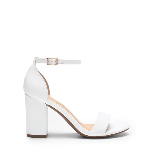 Image of DREAM PAIRS Heels for Women Chunky Block Heel Open Toe Ankle Strap 3.5 Inch Heeled Sandals for Party Date Wedding