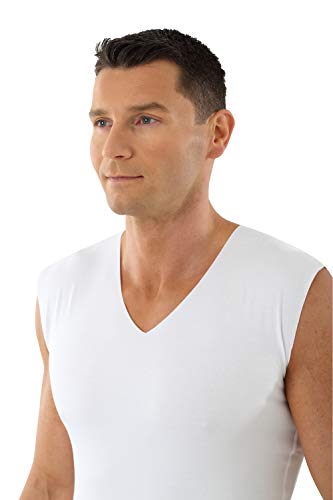 Men's Laser Cut Seamless v-Neck Undershirt Sleeveless Stretch Cotton White4