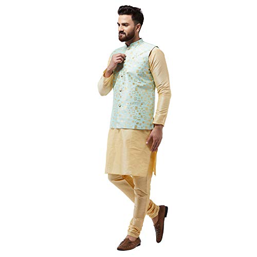 Image of Sojanya (Since 1958 Men'S Silk Blend Kurta Pyjama & Nehru Jacket Combo