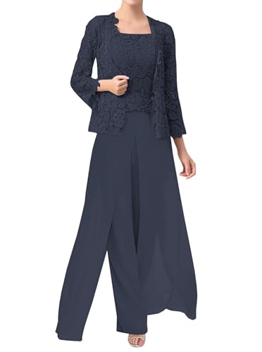 3 Pieces Mother of The Bride Dresses Pant Suits Chiffon Laces Jacket Mother Groom Dresses for Wedding