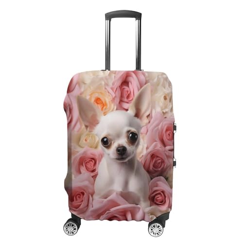 Pet Dog Chihuahua with Rose Flower Travel Luggage Cover Washable Suitcase Protector Baggage Covers for Women Men S