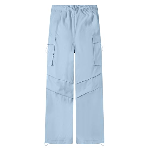 Image of AOWKULAE Girls Cargo Pants Casual Drawstring Jogger Sportswear Parachute Pants