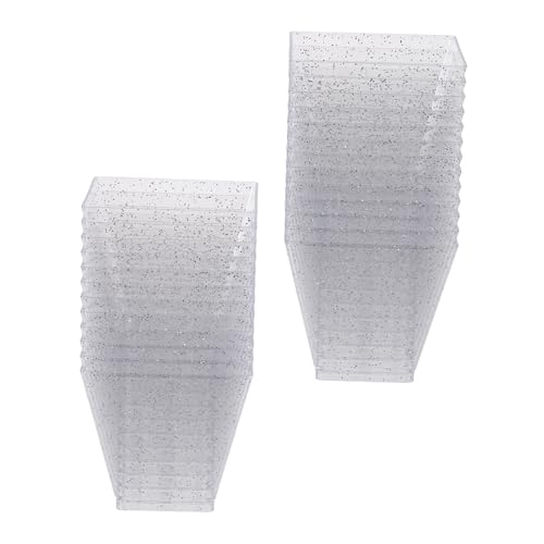SOPOTUTU 25個スクエアクリアデザートカップ 銀粉入りプラスチック小鉢 ミニムースヨーグルトパフェ用 使いやすい角型容器 パーティー ウエデ