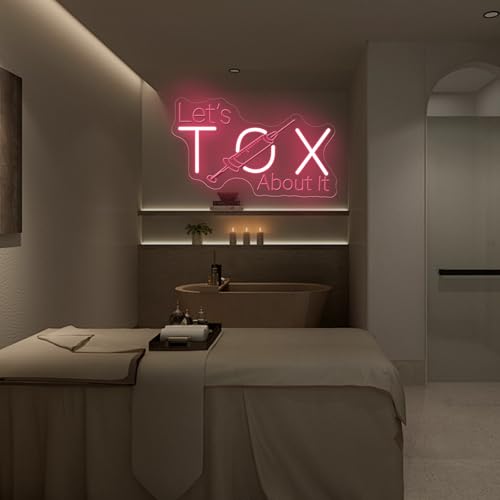 Image of Let's Tox about it Neon Sign Botox LED Light Injector Spa Studio Decor | USB Powered Dimmable Beauty Spa Sign Medspa Decoration Business Open Welcome Wall Art, 15.7 inchx9.4 inch, Light Pink