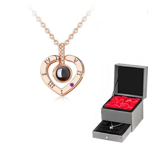 Dotoylls 100言語、I Love You、愛の投影ネックレス、恋人の記憶、チタンスチール、カスタム写真、ペンダント、女性エージェント