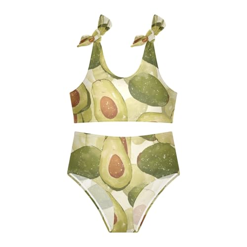 KLL Avocado Green Girl Two Piece Bikini Sets Scoop Neck Swimsuits Swimming Suits Adjustable Strap3