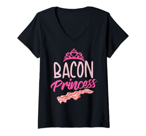 Womens Funny Bacon Princess Gift | Cool Smoked Pork Eater Foodie V-Neck T-Shirt
