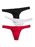 Verdusa Men's 3 Pack Thongs Underwear Low Rise T-Back Pouch Briefs Red Black White S