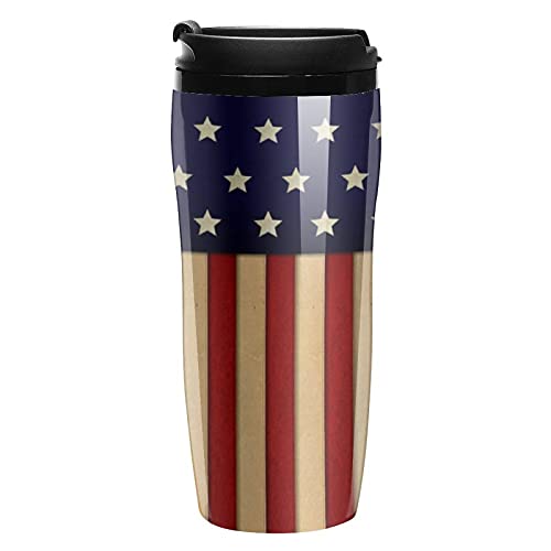 Taza de café de plástico con tapa con aislamiento de doble pared con diseño de bandera de la gloria americana