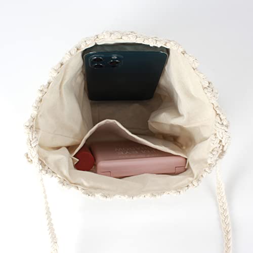 Women Mini Cotton Crochet Crossbody Bag Summer Beach Shoulder Bag Drawstring Purse3