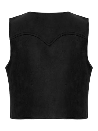 Choomomo Kids Boys Western Cowboy Suit Vest Halloween V-Neck Open Front Tassel Dressy Waistcoat Black 10 Years2