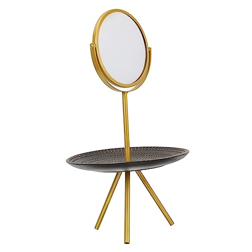 Miroir de maquillage rétro avec plateau rangement cosmétiques et bijoux - 8