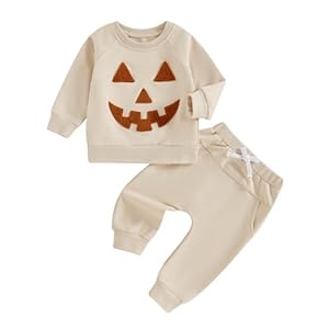 Afunbaby Toddler baby boy halloween outfit Pumpkin Sweasthirt Long Sleeve Shirt Pocket Pants Halloween Clothes Set