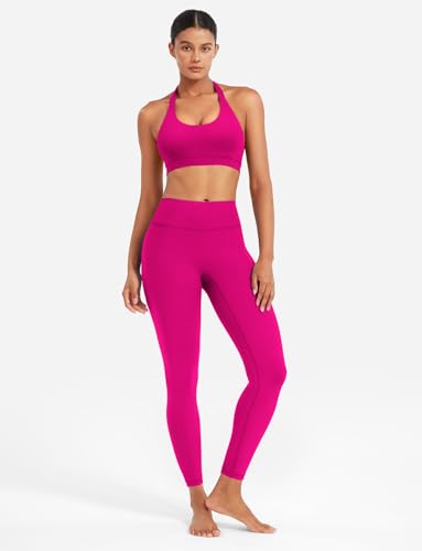 Image of YEOREO CoreFlex Women Halter Sports Bra Workout Seamless Padded Basic Bra Open Back Yoga Gym Crop Top