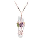 Life Line Paket Roségold Halskette 7 Chakren fiel Bäume natürliche Rohstein Quarzkristall Punkt Heilung Aura Chakra Stab getrommelt Edelsteine: weißer Kristallquarz, Amethyst, Apatit blau, grün Aventurin, Citrin, Onyx, roter Jaspis.