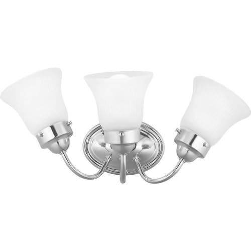 Image of Progress Lighting Fluted Glass Collection 3-Light Etched Fluted Glass Traditional Bath Vanity Light Polished Chrome
