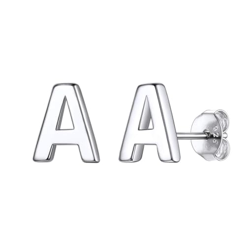 ChicSilver Hypoallergenic 925 Sterling Silver Stud Earrings Simple Tiny Initial Letter A-Z Studs for Women Sensitive Ears (with Gift Box)