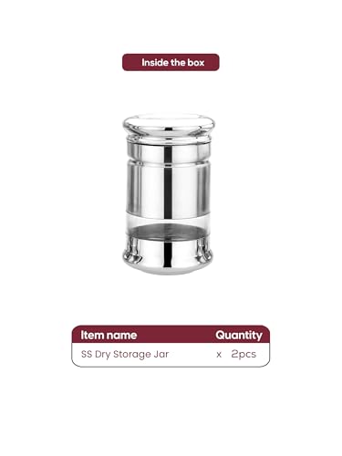 Image of Multipurpose Stainless Steel see through Transparent Kitchen Storage Jars | Set of 2Pcs | Steel Matte | 1000 ML