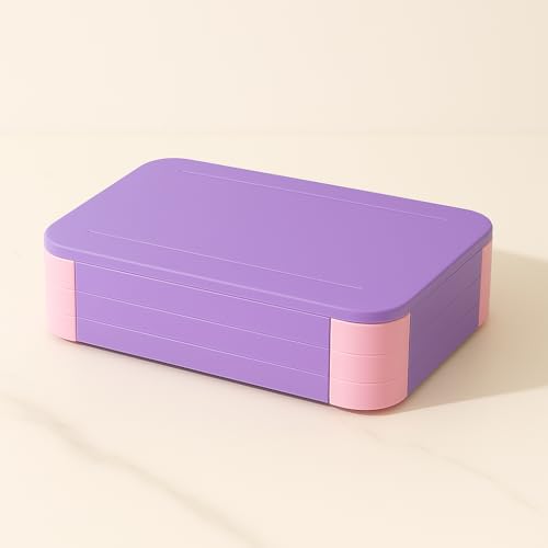 Image of daiDokoro 3 Compartment Bento Lunch Box with Removable Containers | Compact Leak-Proof, Microwave & Dishwasher Safe Tiffin for Office Use, School & Travel (Magenta Purple, 1040 ML)
