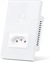 Interruptor Inteligente WiFi com Tomada Interruptor Smart Sem Fio Doméstico Multifuncional Controle Remoto de Eletrodomésticos Por Celulares com neutro 1+1 Tomada Branco