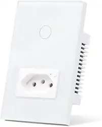 Interruptor Inteligente WiFi com Tomada Interruptor Smart Sem Fio Doméstico Multifuncional Controle Remoto de Eletrodomésticos Por Celulares com neutro 1+1 Tomada Branco