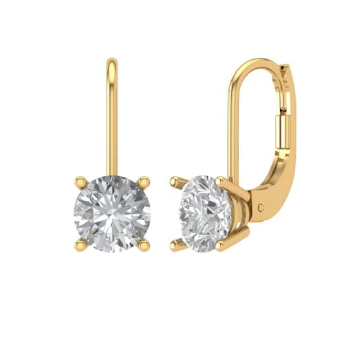 1.5 ct Brilliant Round Cut Drop Dangle Clear Simulated Diamond 14k Yellow Solid Gold Earrings Lever Back
