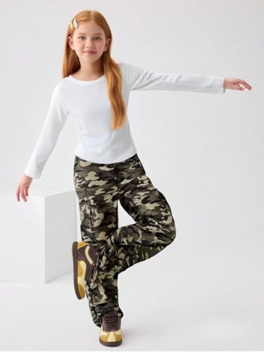 Image of Azmxynol Girls Clothes 2 Piece Outfit Ribbed T-Shirt Top + Cargo Pants, Girls Fall Clothing Set, Sizes 5-16 Years