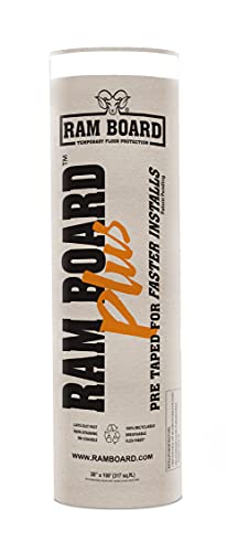 Ram Board Plus Heavy Duty 38 inch x 100 feet Faster Installs Pre-Taped Painting Remodeling Construction Temporary Floor Protection (317 Sq. Ft.)