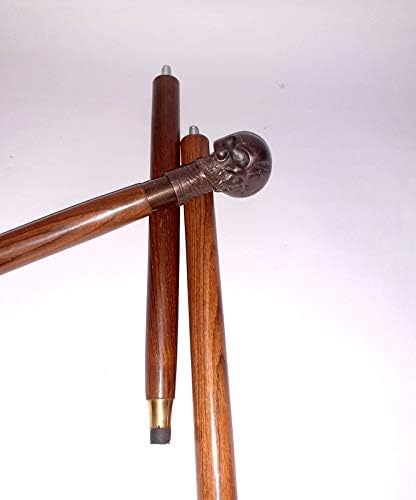 Vintage Antique Style Solid Brass Wood Walking Stick Cane Skull Designer Handle…