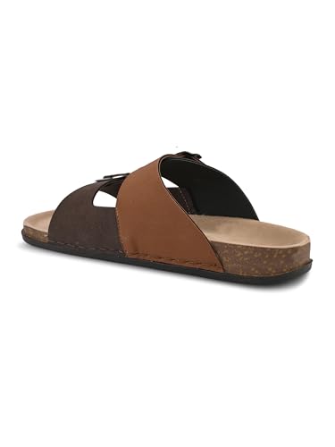 Image of Stanphord Men's Brown & Tan Adjustable Buckle Comfort Sandals | Lightweight Slip-On Open Toe Casual Sandal with Cushioned Footbed & Anti-Slip Sole for, Walking & Summer - TPAI 14827 BROWN-7