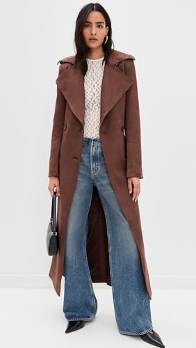 Bardot Chocolate Brown Vegan Suede Trench Coat for Women, Size 8 - Image 5