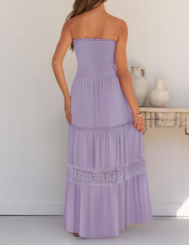 Image of ZESICA Women's 2026 Summer Boho Maxi Dresses Strapless Off Shoulder Lace Flowy A Line Beach Vacation Long Sundress
